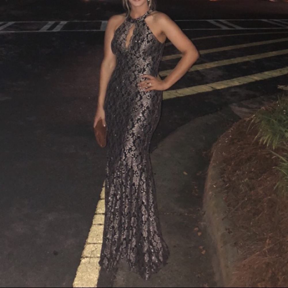 Black lace halter gown